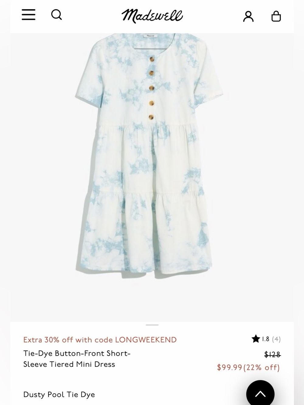 Madewell Tie-Dye Button-Front Short-Sleeve Tiered Mini Dress (Sz XL)